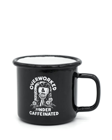 Overworked & Undercaffeinated Enamel Coffee Mug