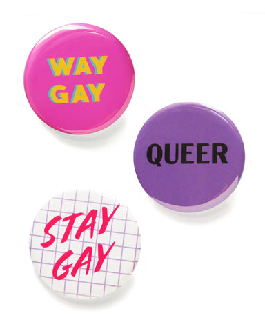 Gay-Themed Pinback Button Set (Set of 3)