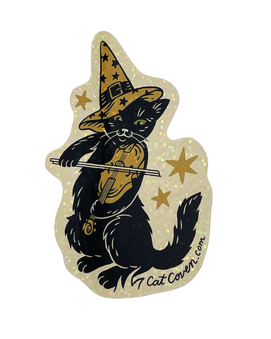 Violin Cat Glitter Sticker