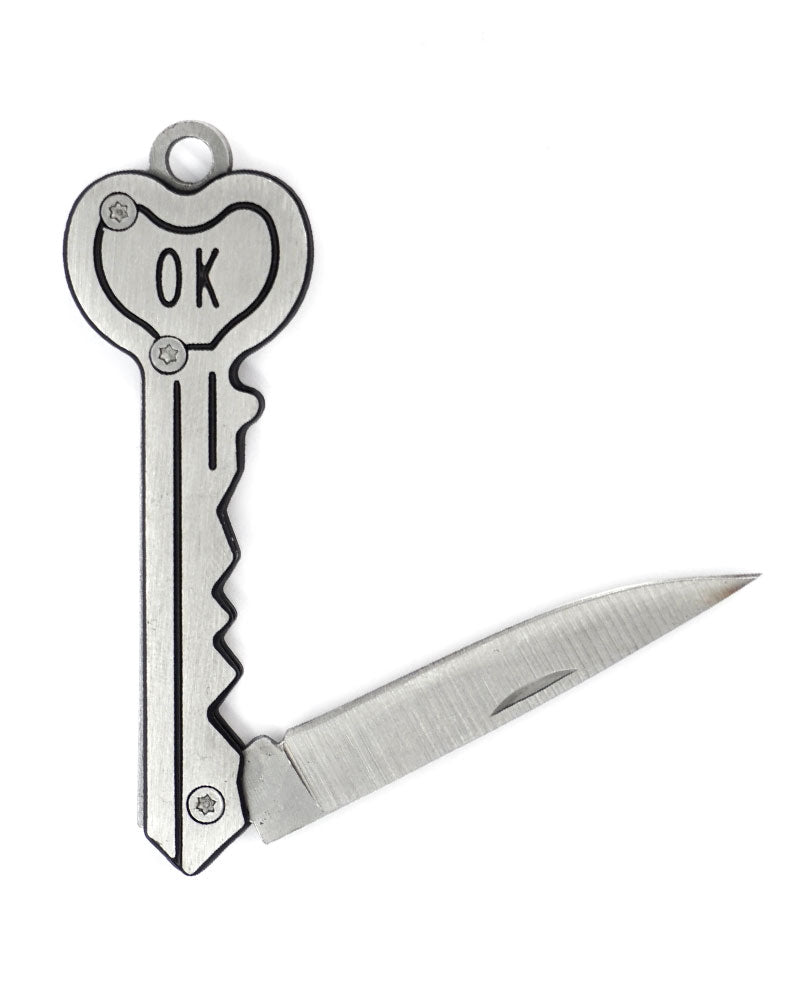 Heart Key Knife Keychain Silver