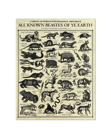 All Known Beastes Of Ye Earth Risograph Art Print (11" x 14")
