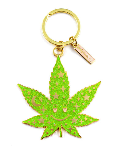 Glittery Weed Leaf Keychain