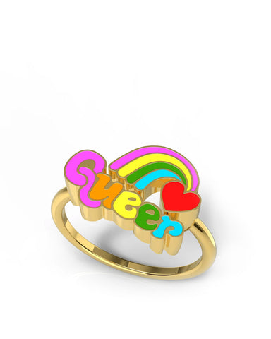 Queer Rainbow Heart Adjustable Ring