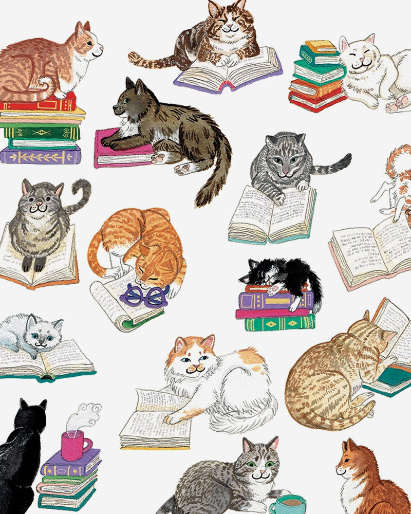 Books & Cats Art Print (11" x 14")-Party Mouse Studio-Strange Ways