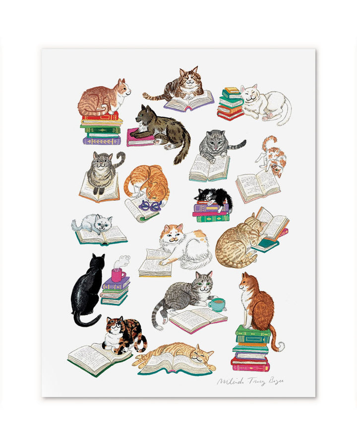 Books & Cats Art Print (11" x 14")-Party Mouse Studio-Strange Ways