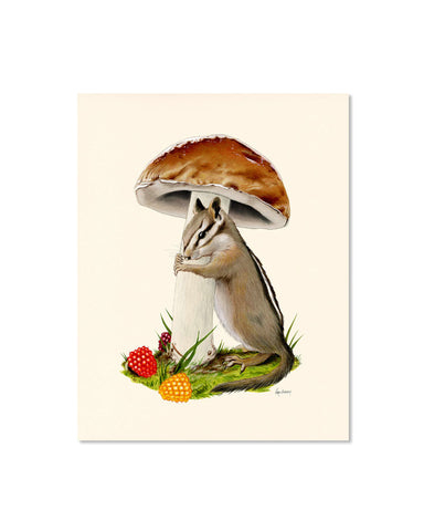 Shelter In Place Chipmunk & Mushroom Art Print (8" x 10")