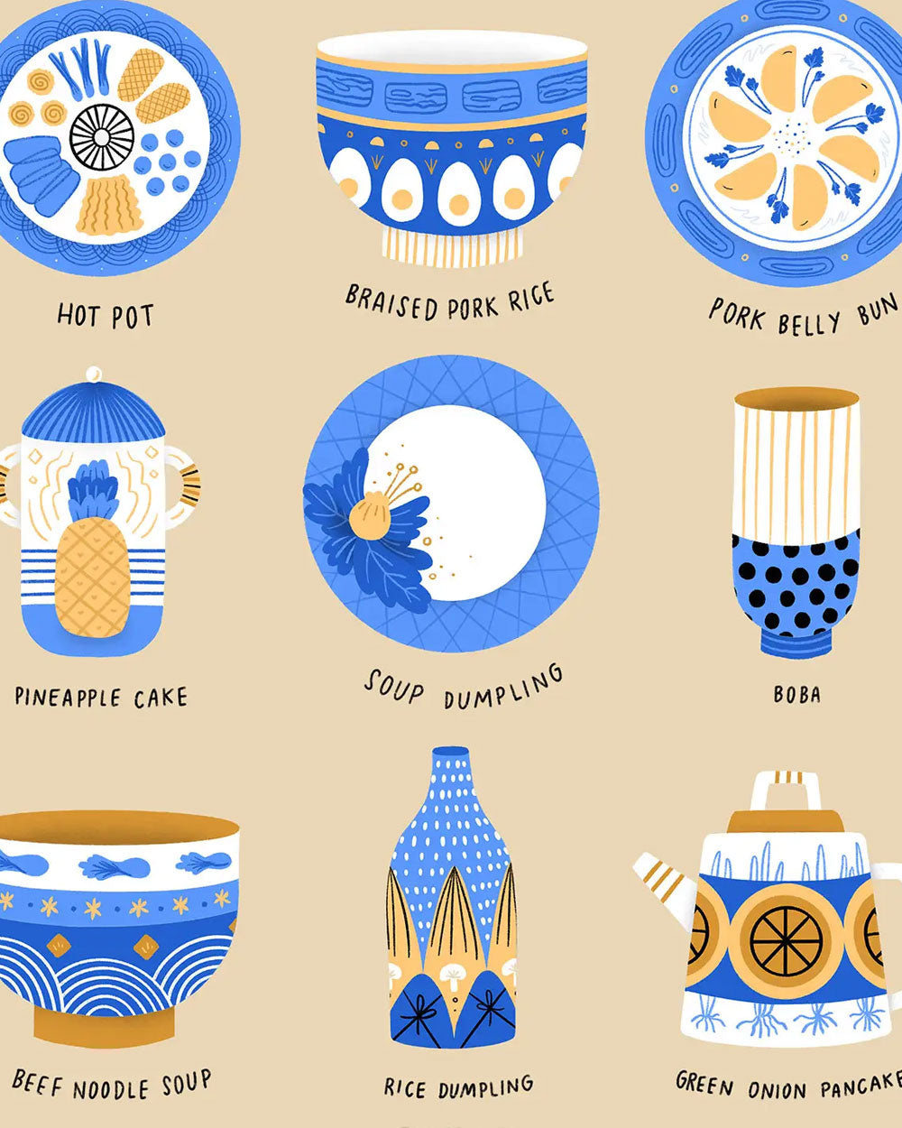 Taiwanese Foods As Ceramics Art Print (8" x 10")-JaneLi.co-Strange Ways