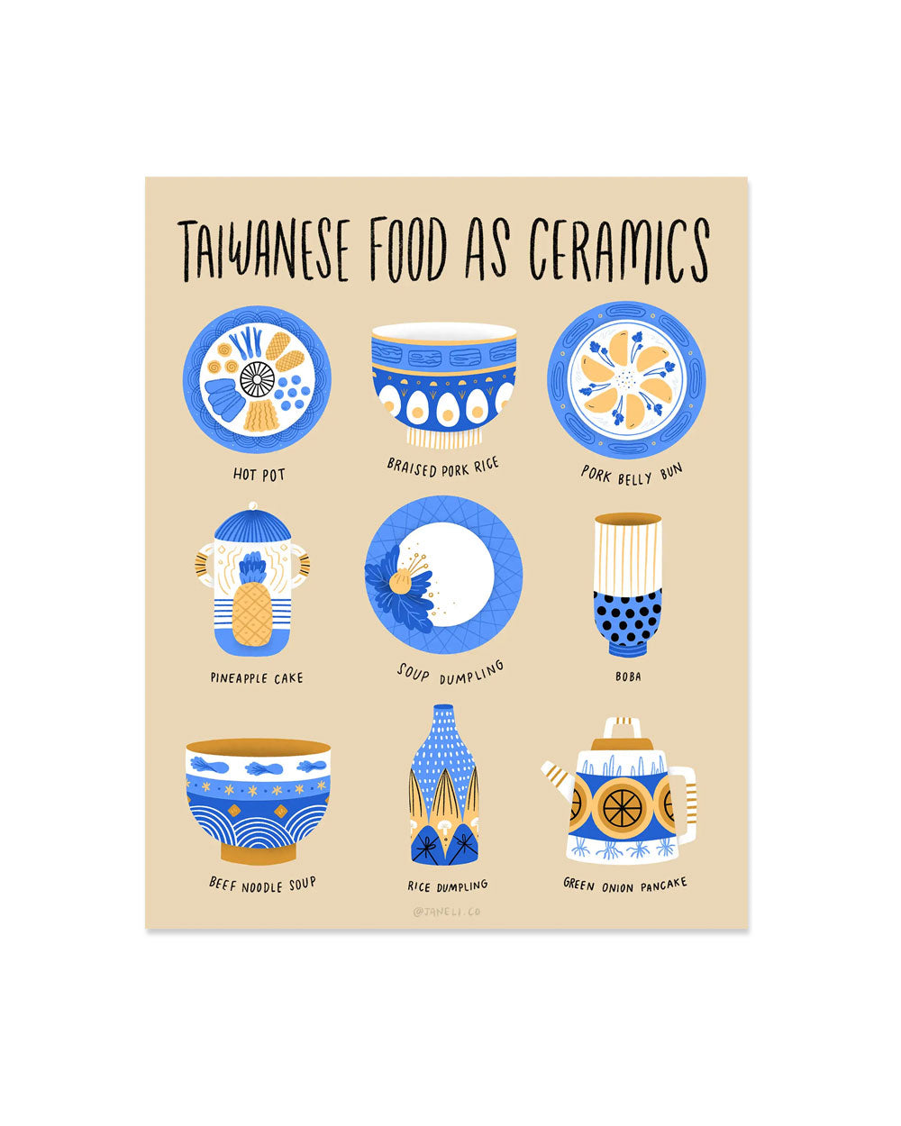 Taiwanese Foods As Ceramics Art Print (8" x 10")-JaneLi.co-Strange Ways