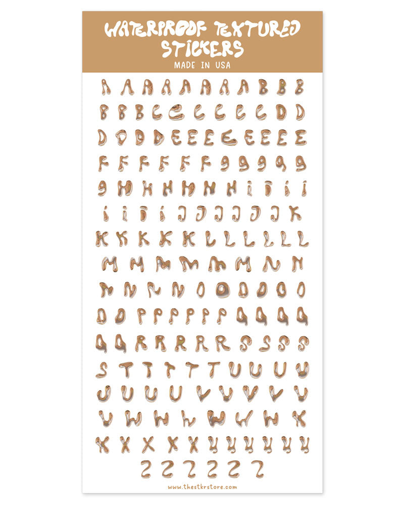 Assorted Liquid Gold Letters Sticker Sheet-The Stkr Store-Strange Ways