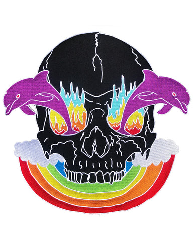 Rainbow Skull Fire Dolphin Large Back Patch