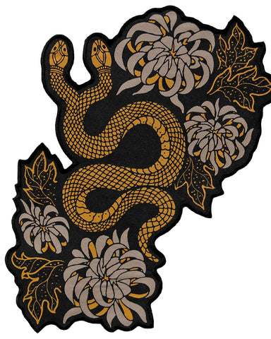 Snake & Chrysanthemum Flowers Large Back Patch