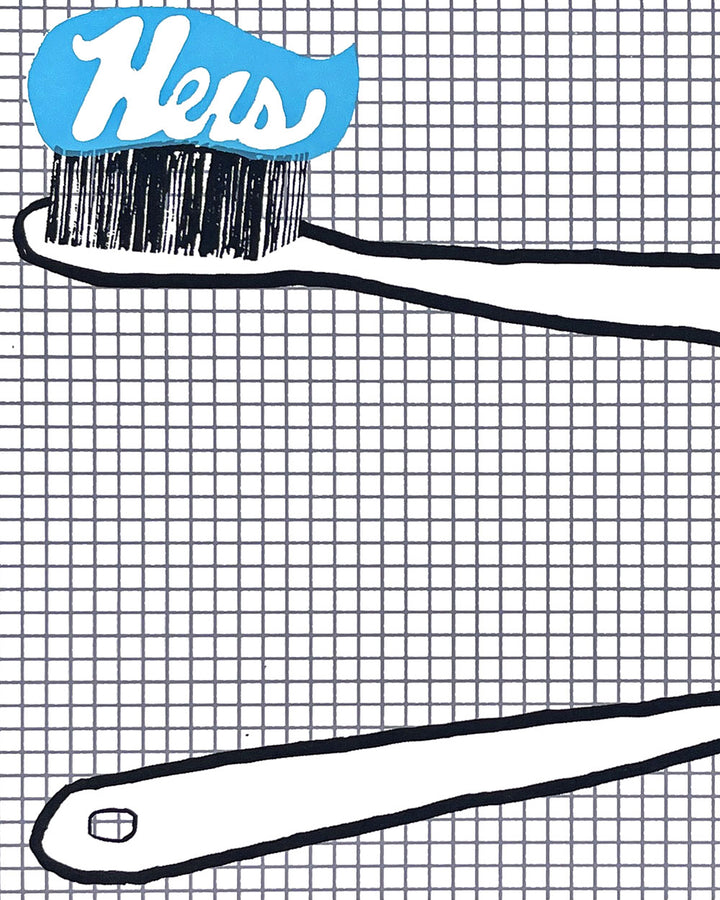 Hers & Hers Toothbrushes Screenprinted Art Print (8" x 10")-Yardsale Press-Strange Ways