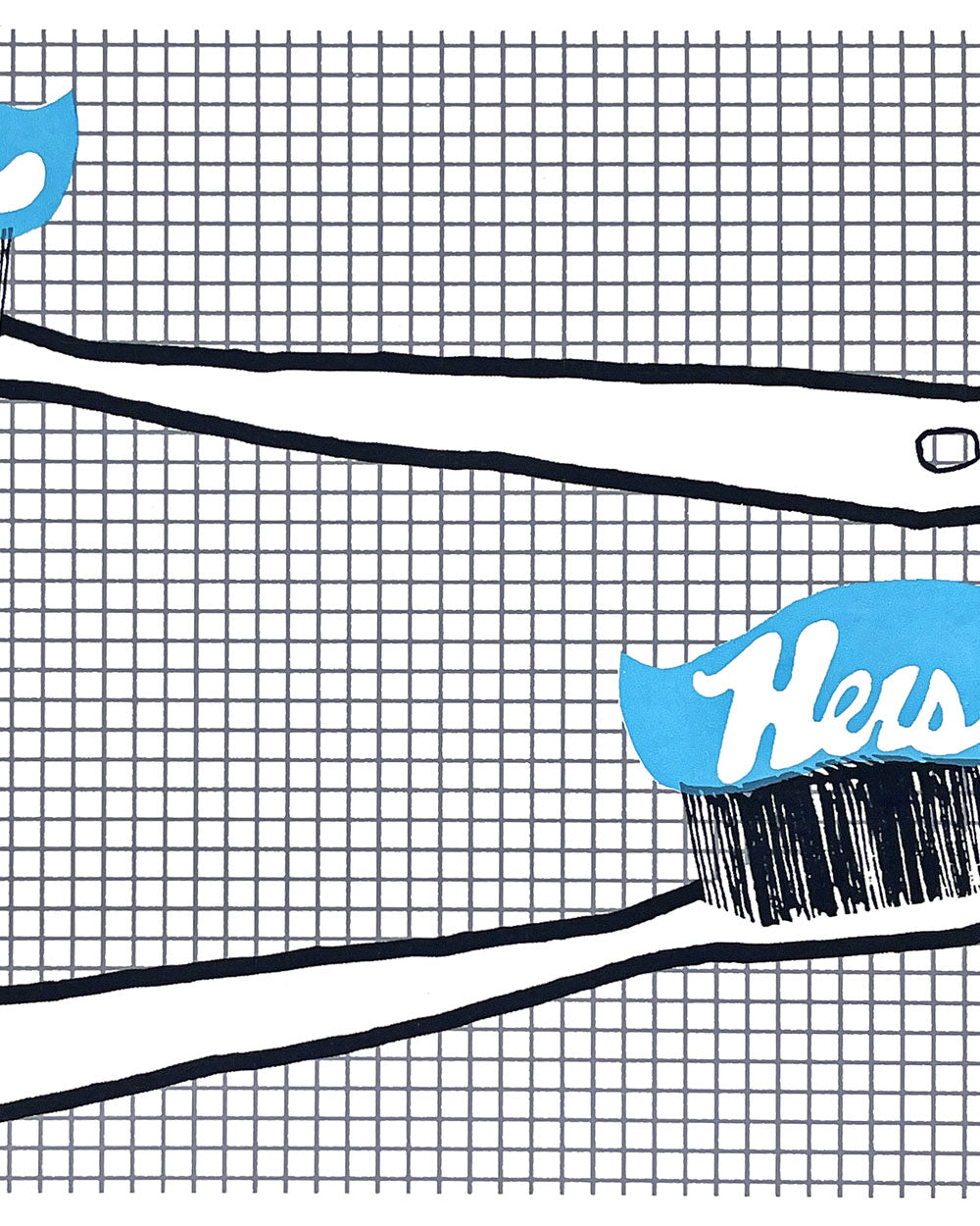 His & Hers Toothbrushes Screenprinted Art Print-Yardsale Press-Strange Ways