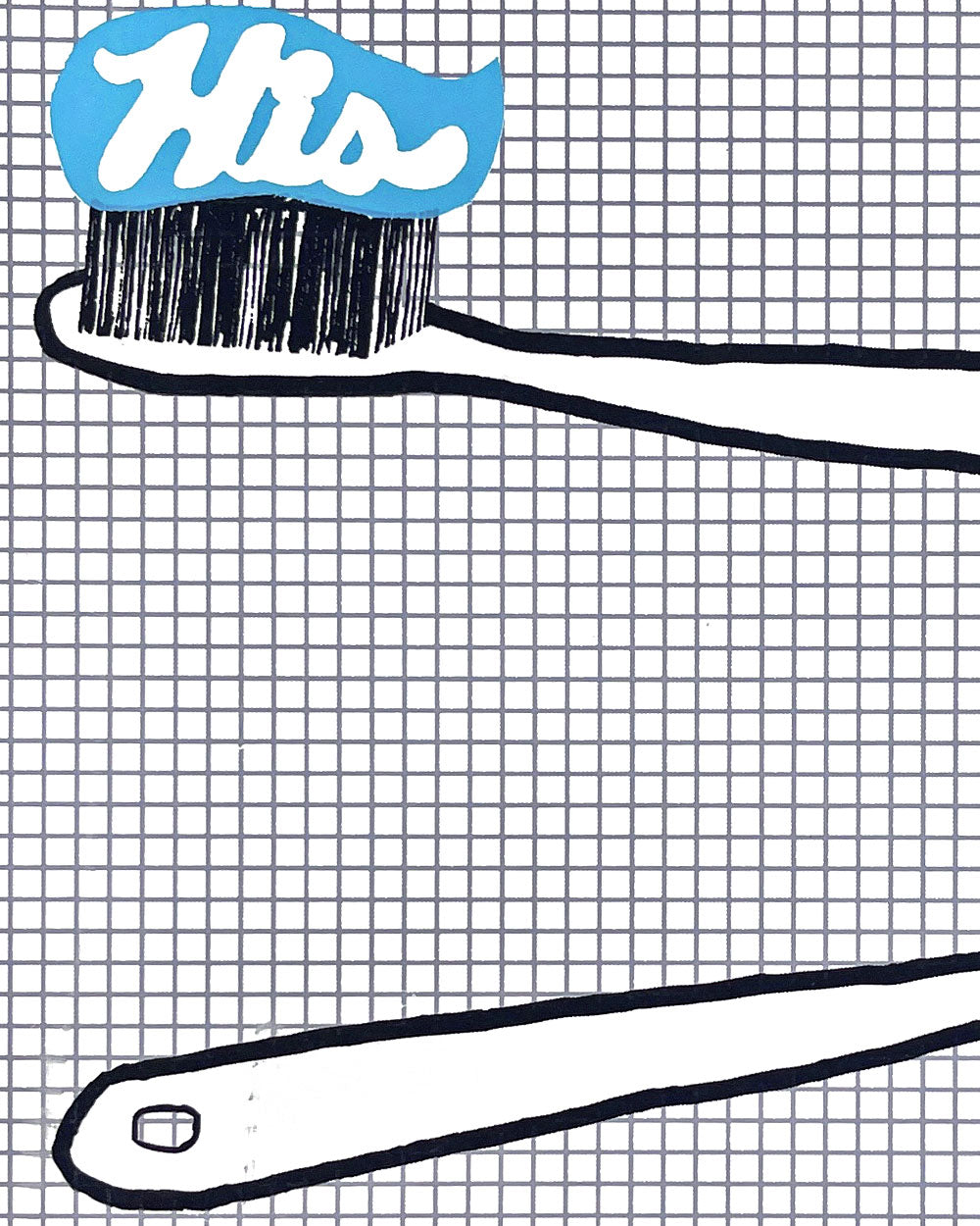 His & His Toothbrushes Screenprinted Art Print (8" x 10")-Yardsale Press-Strange Ways