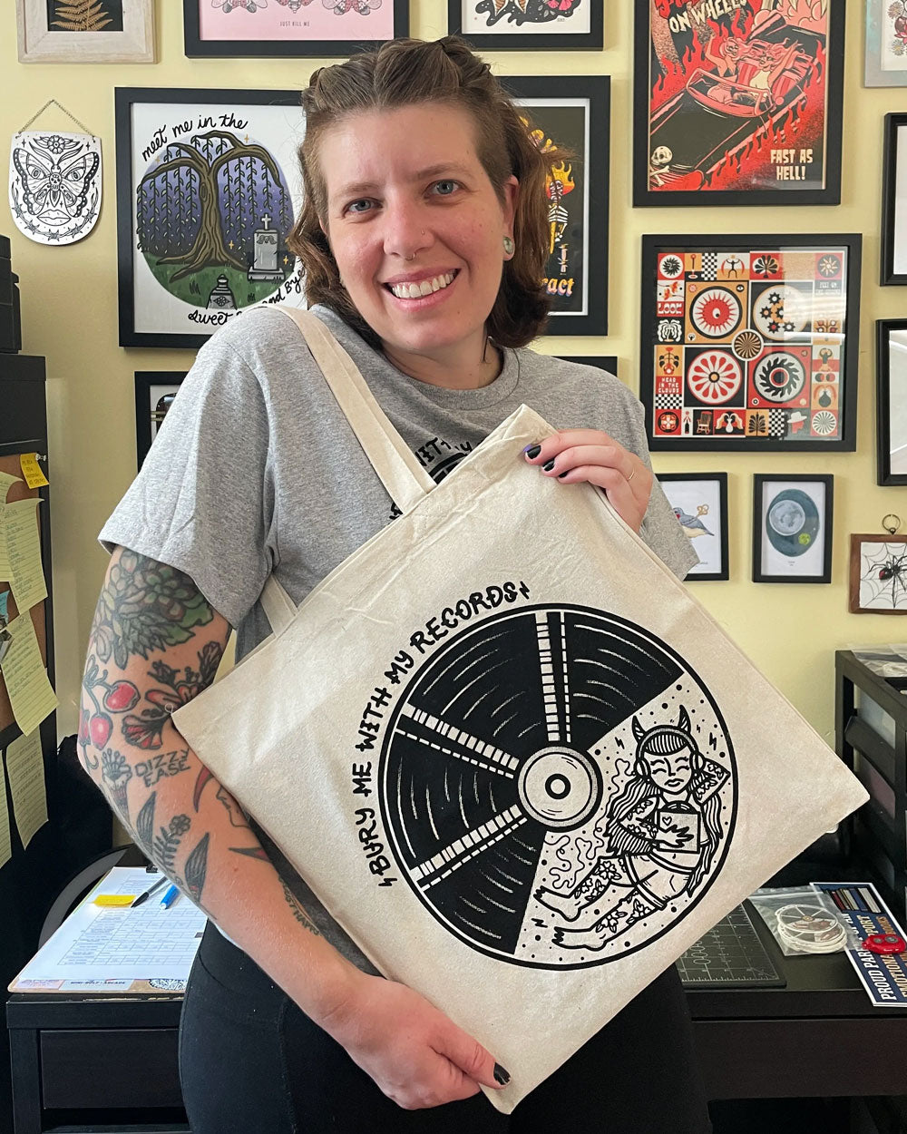 Bury Me With My Records Tote Bag-KWT Designs-Strange Ways