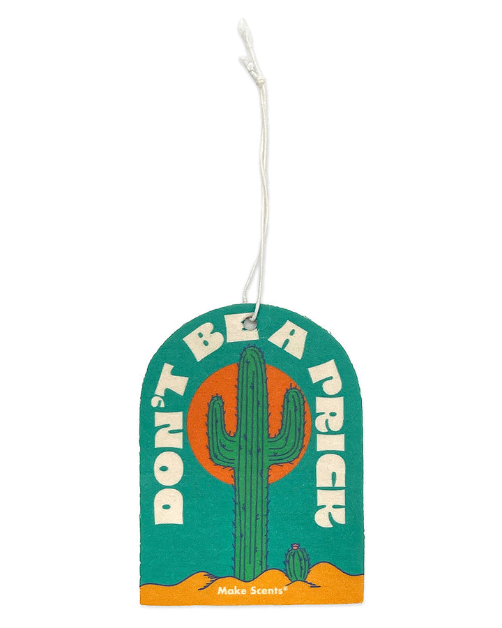 Hanging air freshener tag with green cactus desert graphic and 'Make Scents' text