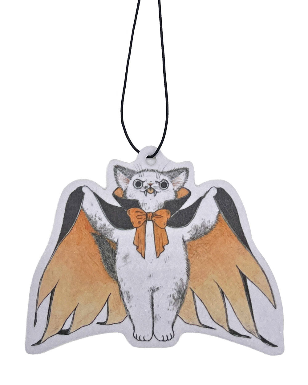 Hanging vampire cat car air freshener with bat wings and bow tie