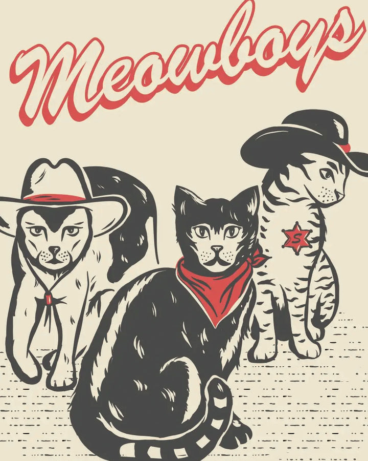 Meowboys Cat Western Art Print (12" x 18")-Retro-a-go-go!-Strange Ways