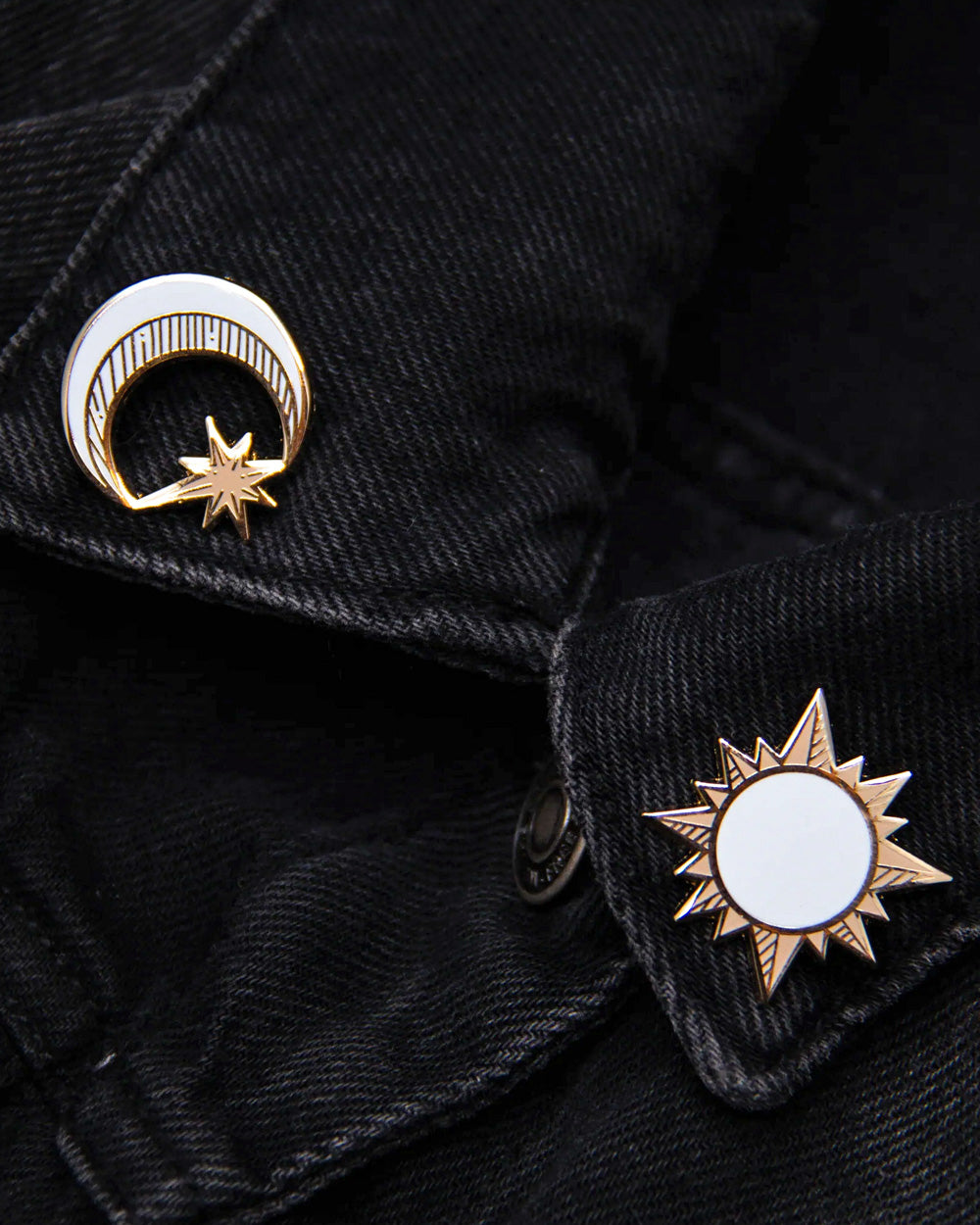 Gold Sun & Moon Collar Pins Set