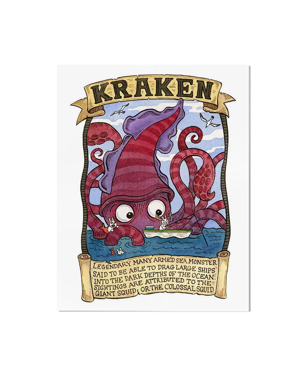 Kraken Cryptozoology Who's Who Art Print (8" x 10")-SepiaLepus Illustration-Strange Ways