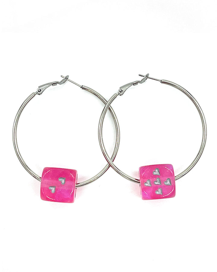 Life's A Gamble Dice Hoop Earrings - Pink-Foolish Fetish-Strange Ways