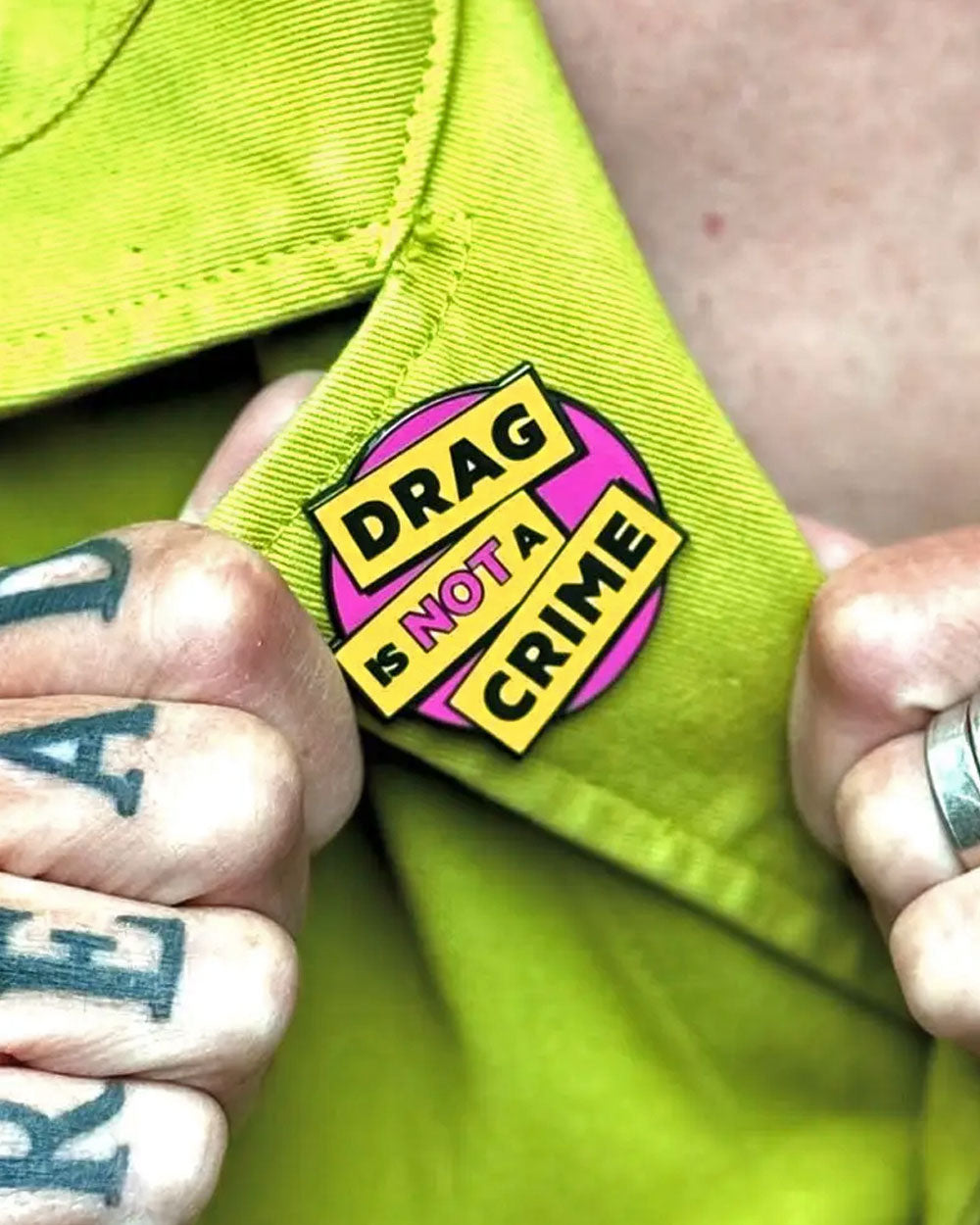 Drag Is Not A Crime Pin (Fundraiser)-Dissent Pins-Strange Ways