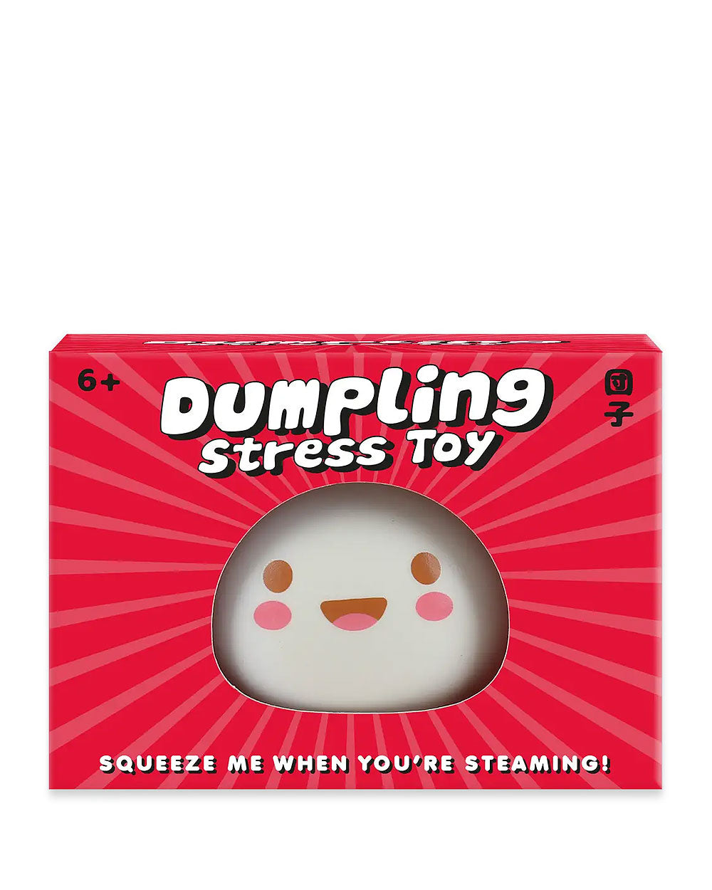 Dumpling stress toy retail box, red design and smiling dumpling window