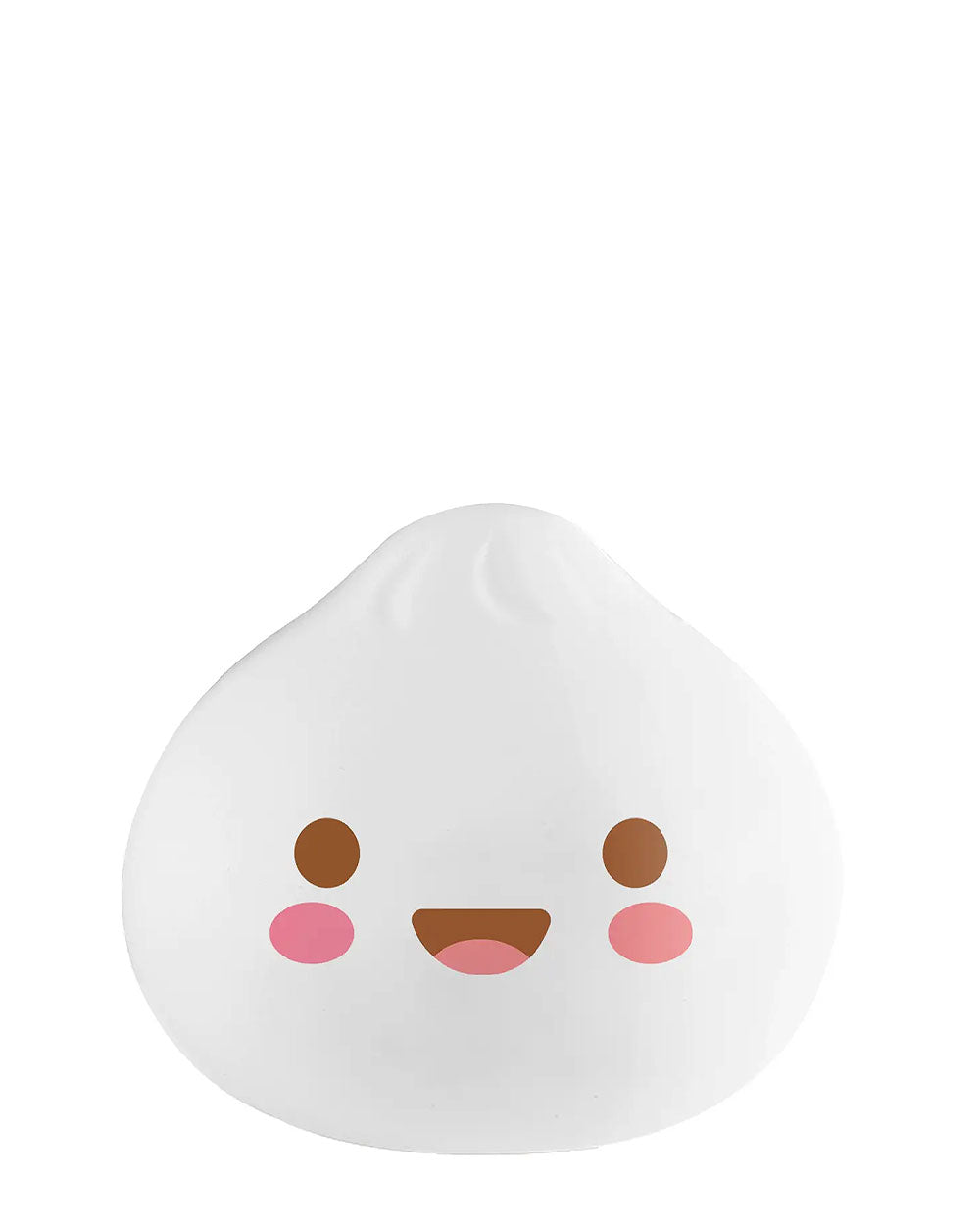 White dumpling stress toy with cute smiling face, squishy texture