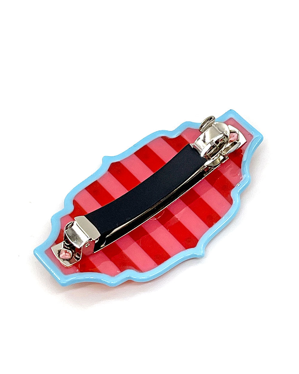Freak show hair clip with silver alligator clip back and red striped front