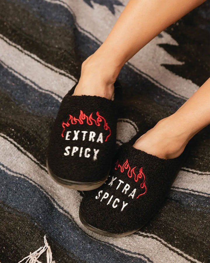 Extra Spicy Unisex Fleece Slippers-Pyknic-Strange Ways
