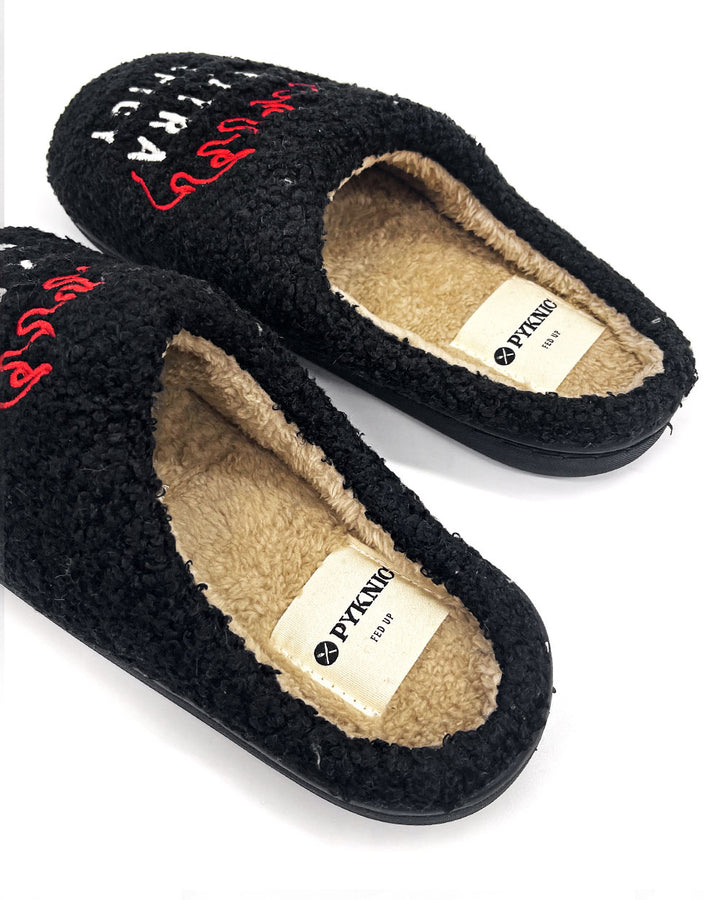 Extra Spicy Unisex Fleece Slippers-Pyknic-Strange Ways