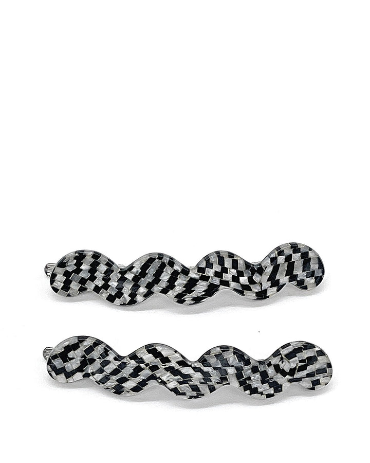 Wavy Hair Pin Set - Grey Check-Tiepology-Strange Ways