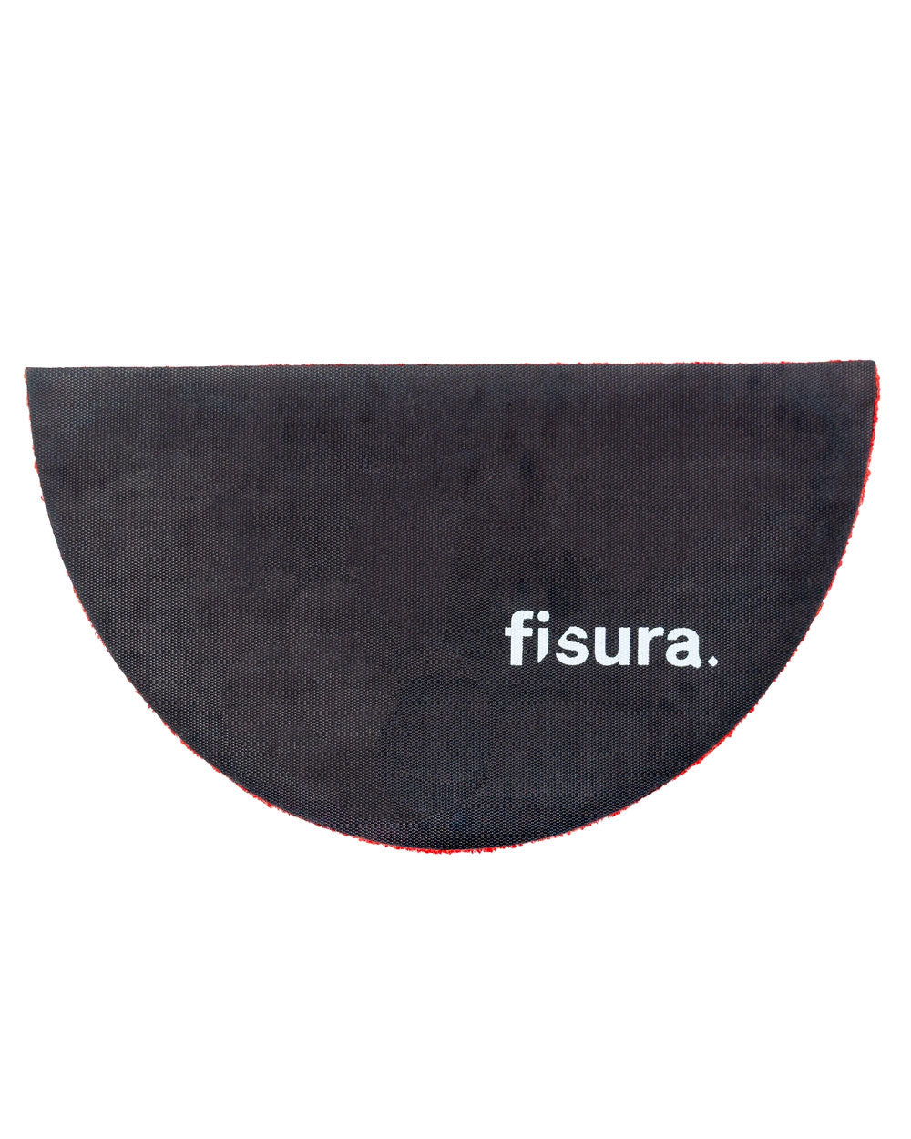 Black semicircle doormat with white "fisura." logo text