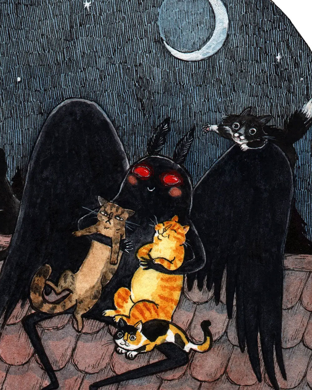 Meowthman (Mothman w/ Cats) Art Print (8" x 10")-Stupid Animal Shop-Strange Ways