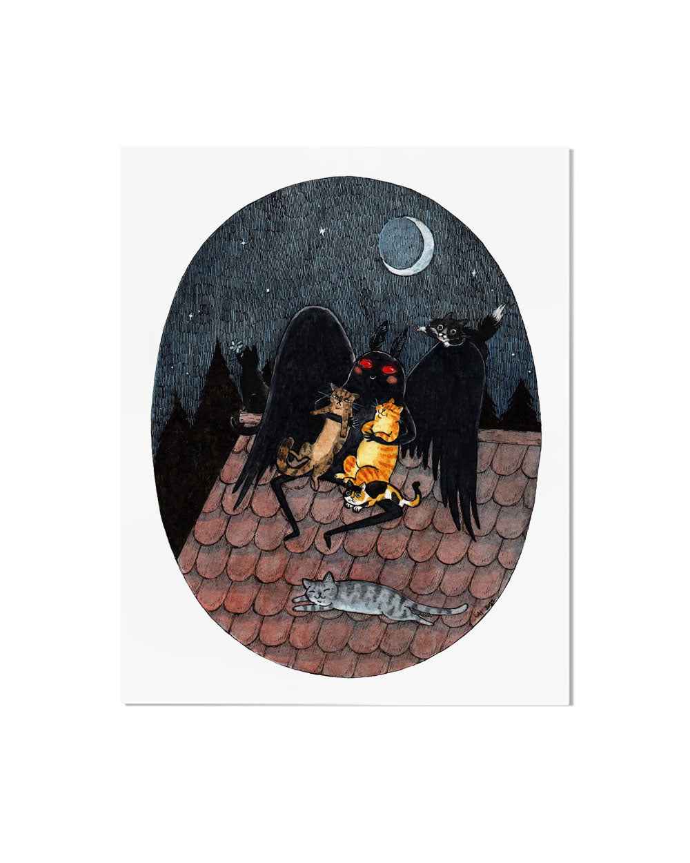 Meowthman (Mothman w/ Cats) Art Print (8" x 10")-Stupid Animal Shop-Strange Ways