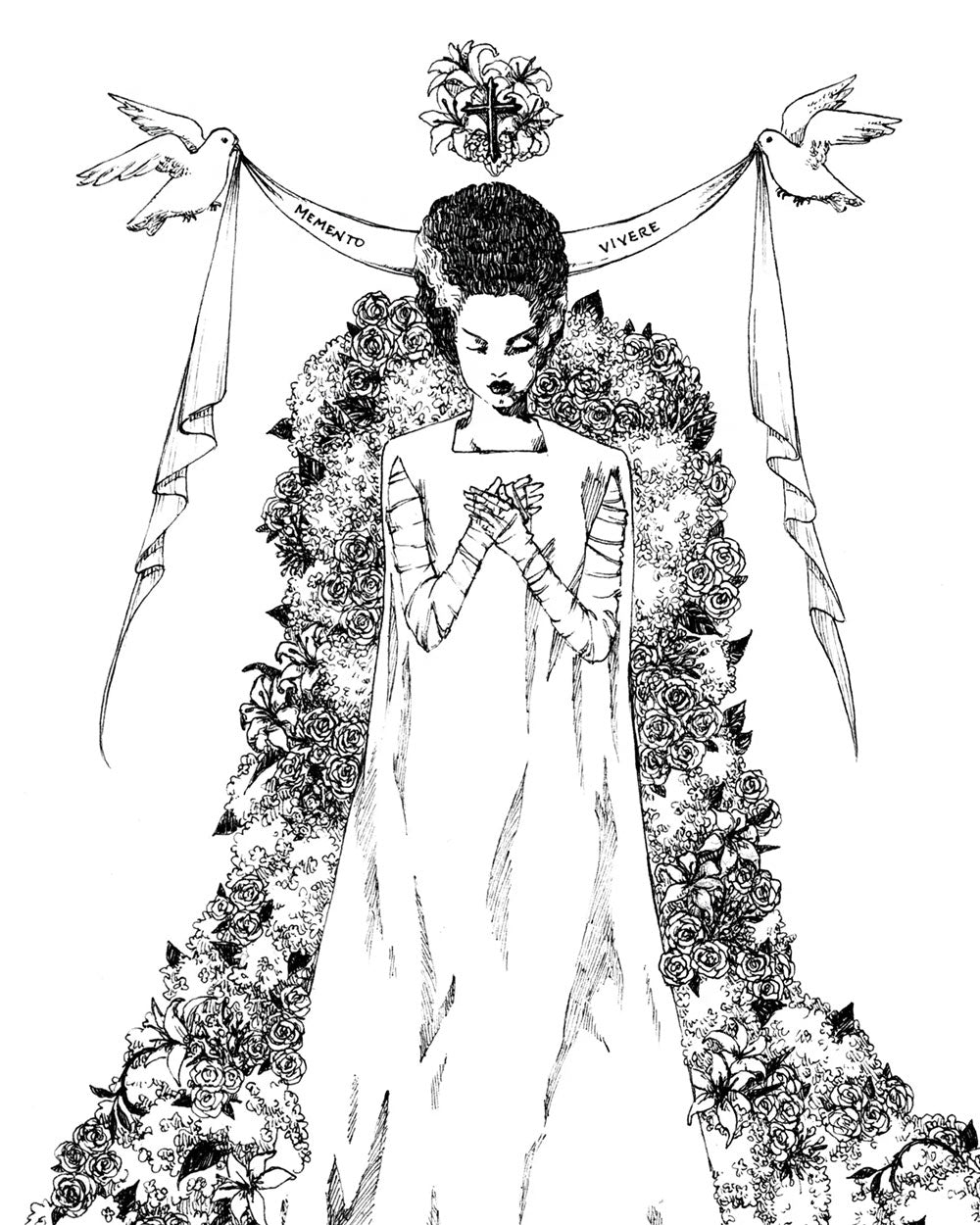 Memento Vivere - Bride of Frankenstein Art Print (8" x 10")-Stupid Animal Shop-Strange Ways