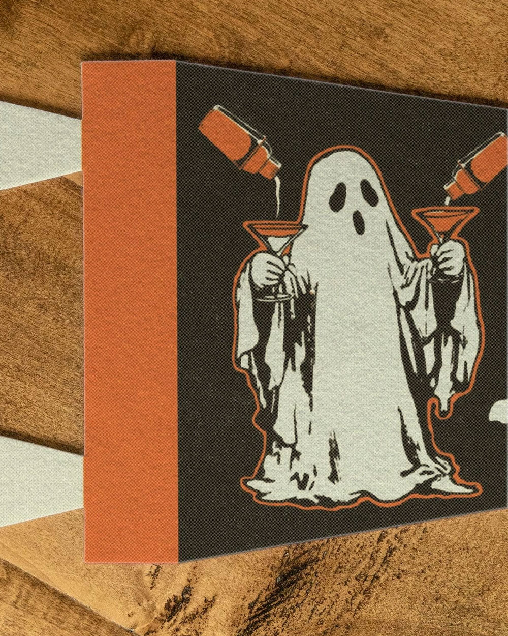 Halloween mini pennant close-up with ghost illustration and orange border