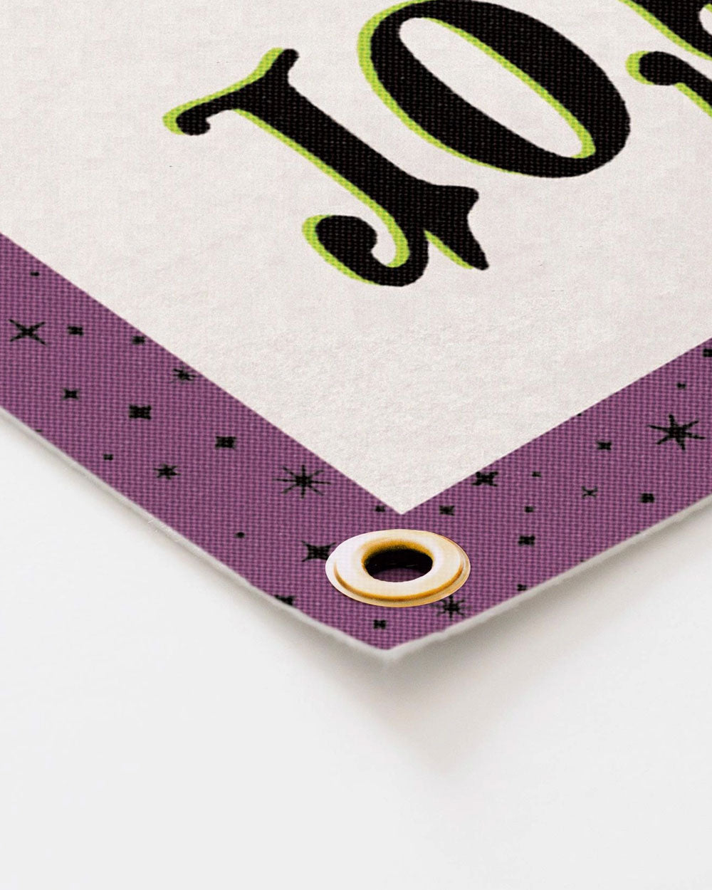 Felt mini banner corner with purple border and gold grommet eyelet