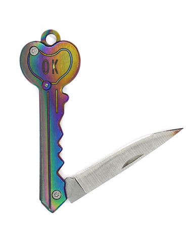 Heart Key Knife Keychain - Rainbow