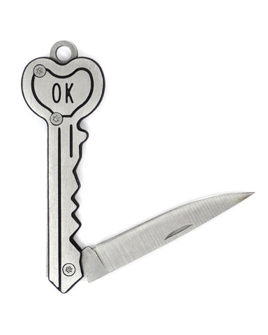 Heart Key Knife Keychain - Silver