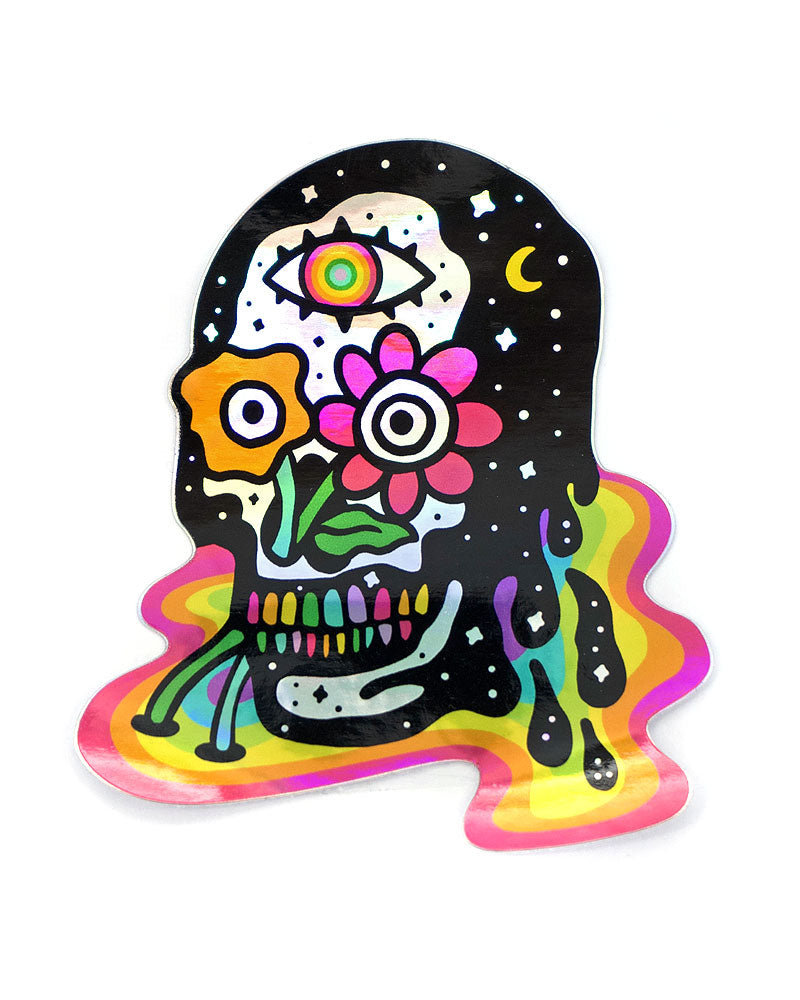 Rainbow Skull Holographic Sticker-Wokeface-Strange Ways