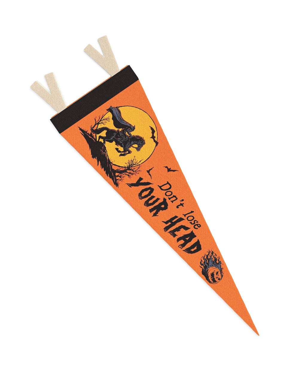 Mini pennant, orange triangle with "Don't lose your head" and black bats