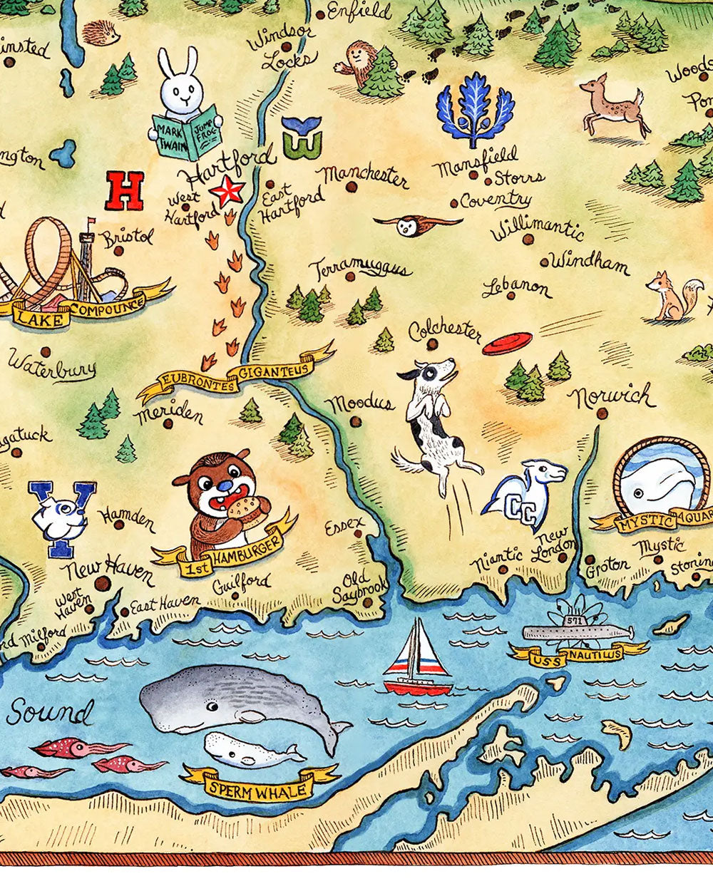 Illustrated Connecticut Map Art Print (11" x 14")-SepiaLepus Illustration-Strange Ways