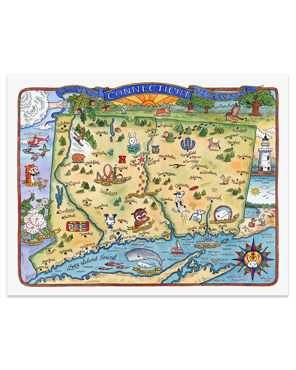 Illustrated Connecticut Map Art Print (11" x 14")-SepiaLepus Illustration-Strange Ways