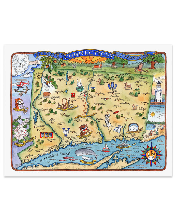 Illustrated Connecticut Map Art Print (11" x 14")-SepiaLepus Illustration-Strange Ways