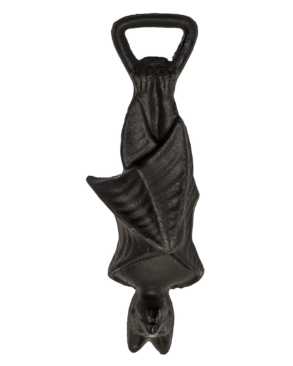 Dark metal hanging cat bottle opener with oval bottle-cap opening