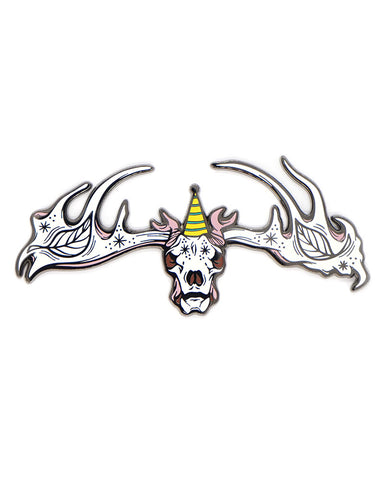 Partying Deer Skull Large Collar Pin