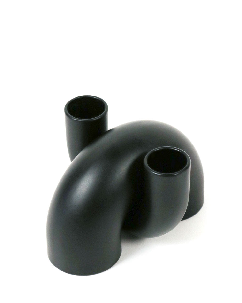 Black 2-in-1 Macaroni candle holder with curved taper and tealight openings
