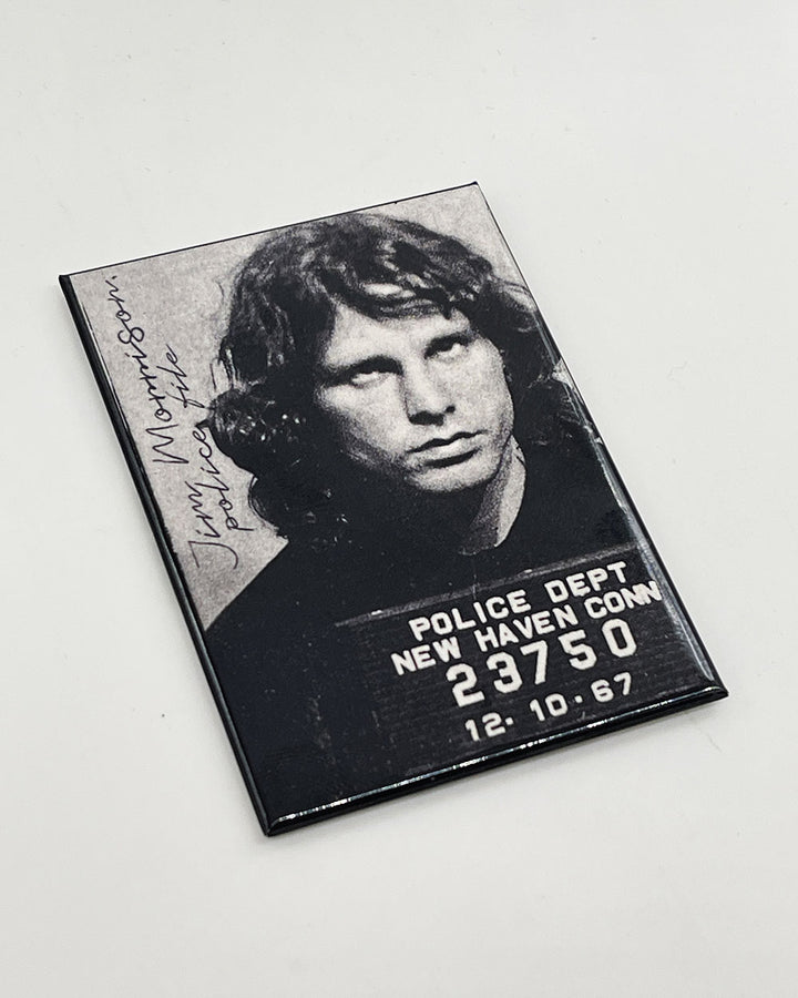 Square mugshot magnet with black-and-white portrait and police department text
