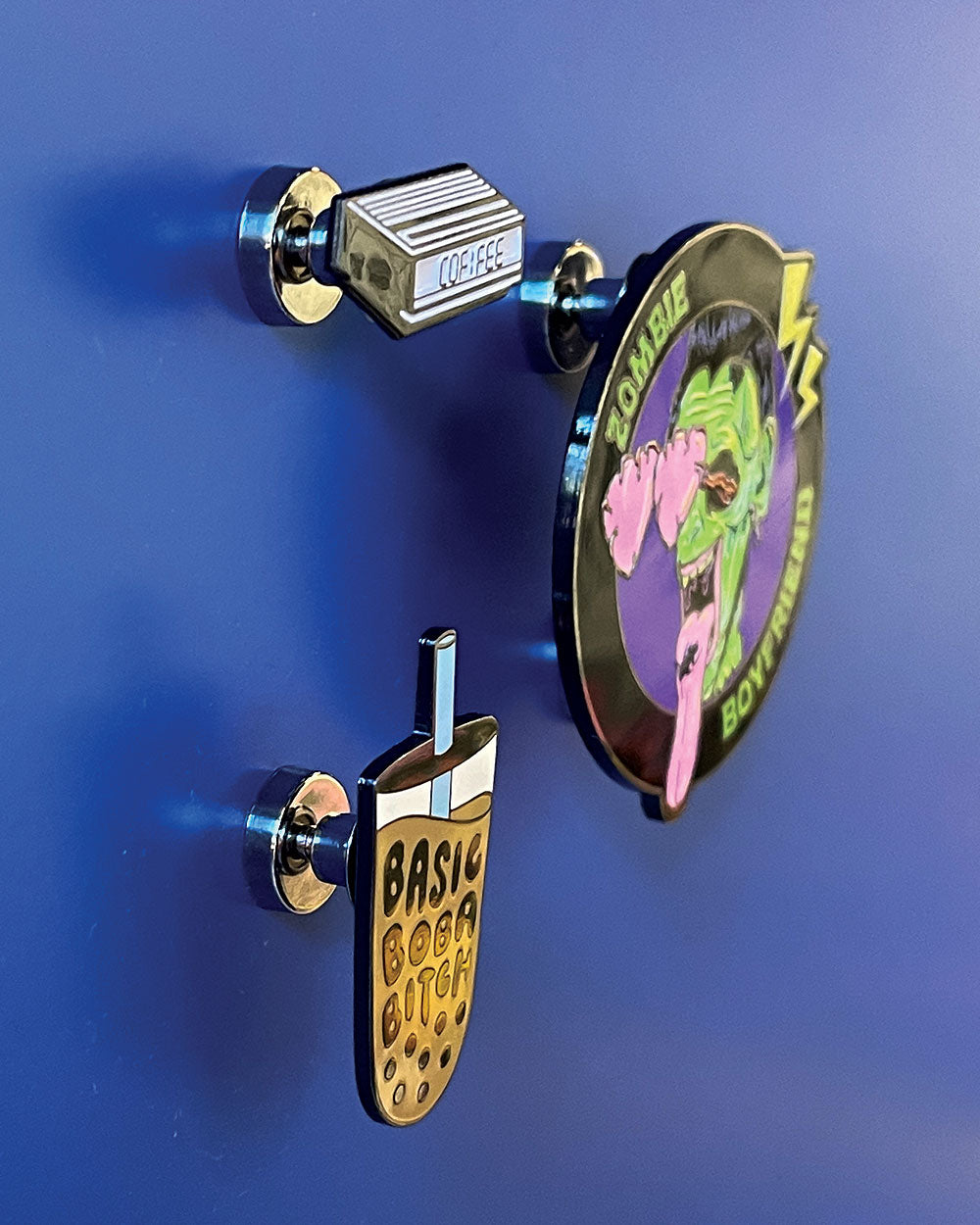 Magnetic pin back converter set with metal pin posts, pack of three
